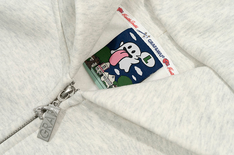 GRAF&WU Sweet Anatomy Cute Ghost Velcro Zip up Boxy Hoodie