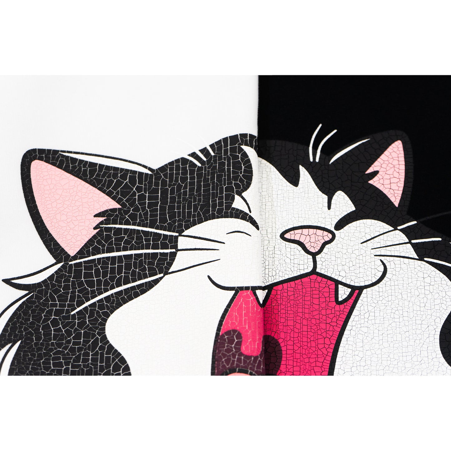 GRAF&WU Retro Crackle Print Cat Pattern T-shirt