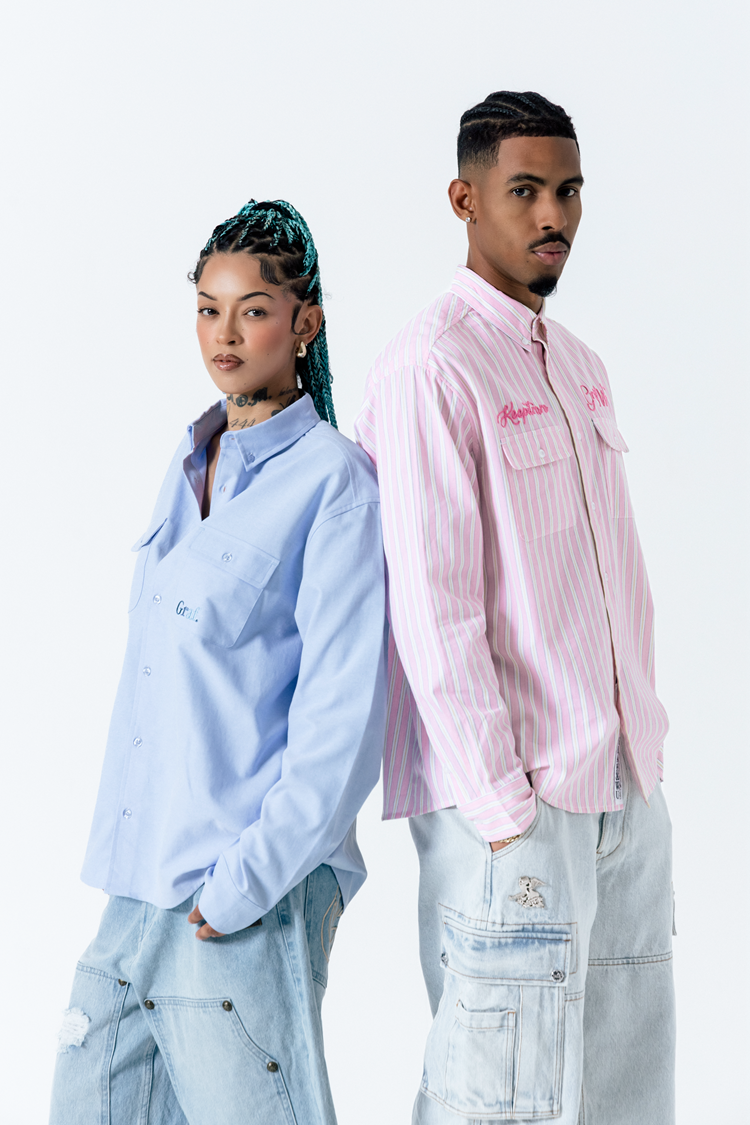 GRAFWU Brand Gradient Letter Embroidery Oxford Shirt