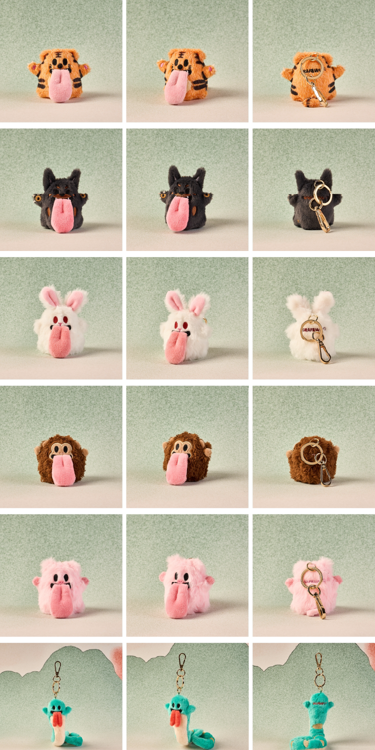 GRAF&WU Maneki-neko Chinese Culture 12 Zodiac Plush Keychains