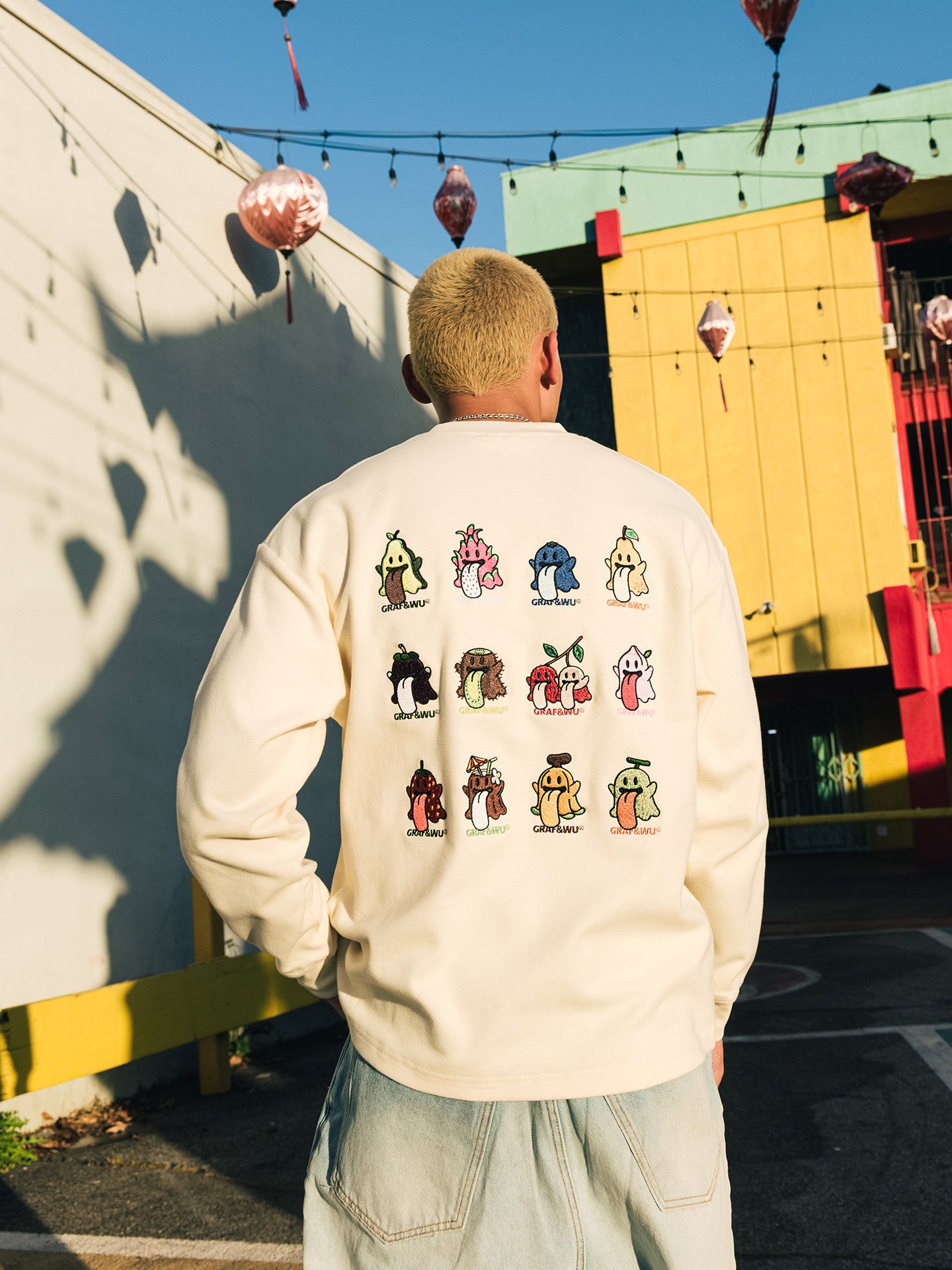 GRAF&WU Fruit Party 12 Fruit Cute Ghosts Embroidery Long-sleeves Shirt