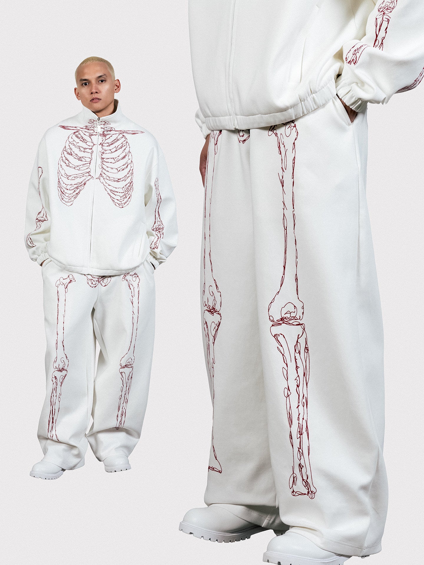 GRAF&WU Rib Cage Skeletal Hand Embroidery Zip-Up Jacket