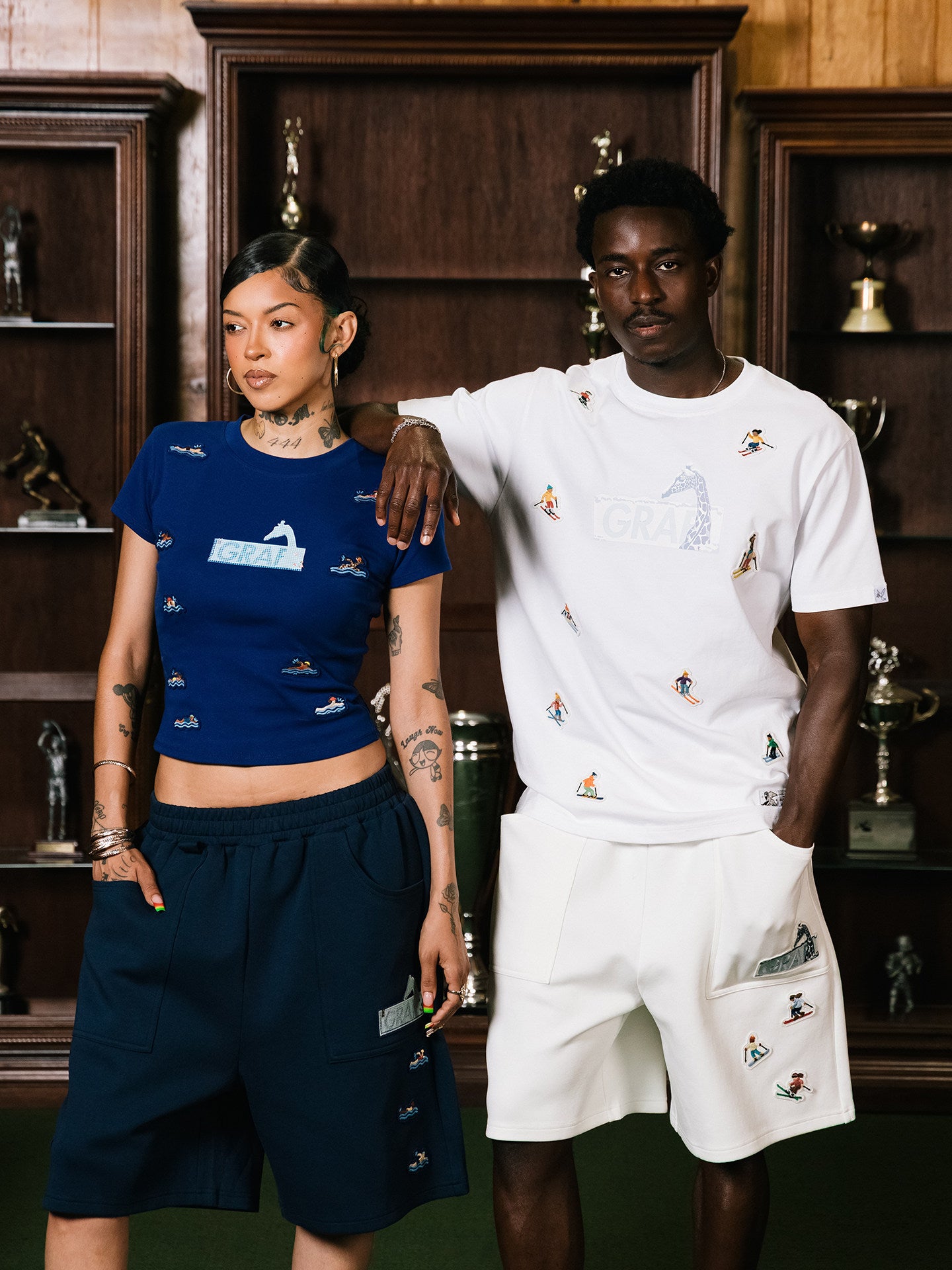 GRAF&WU Mini Athletic Giraffe Embroidered Shorts