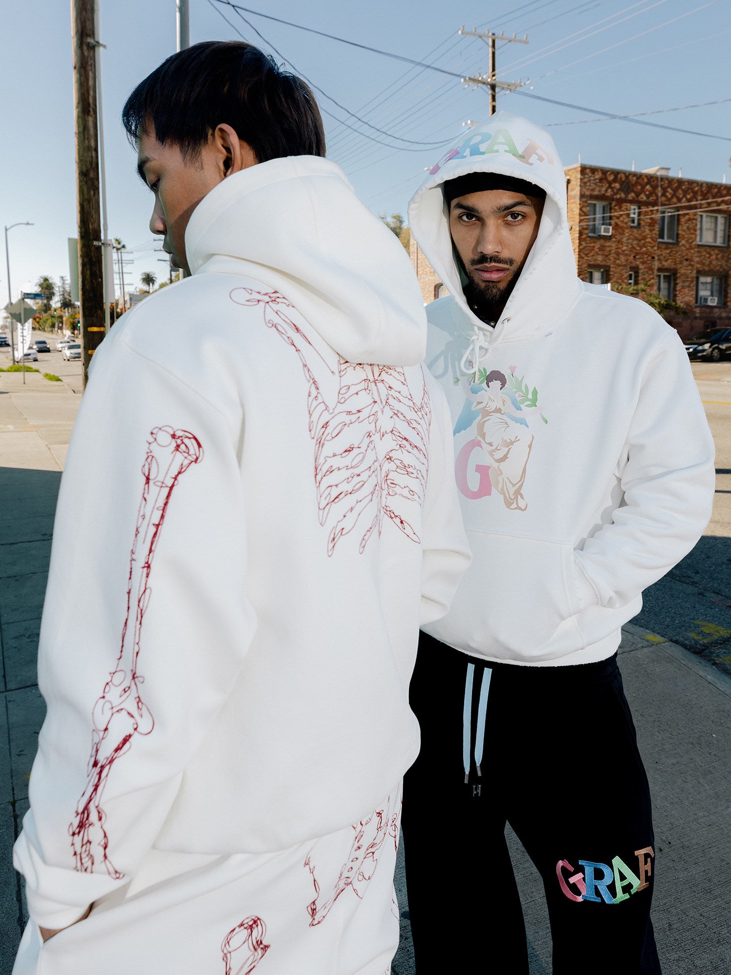 GRAF&WU Skeleton Rib Cage Embroidery Oversized Streetwear Hoodie