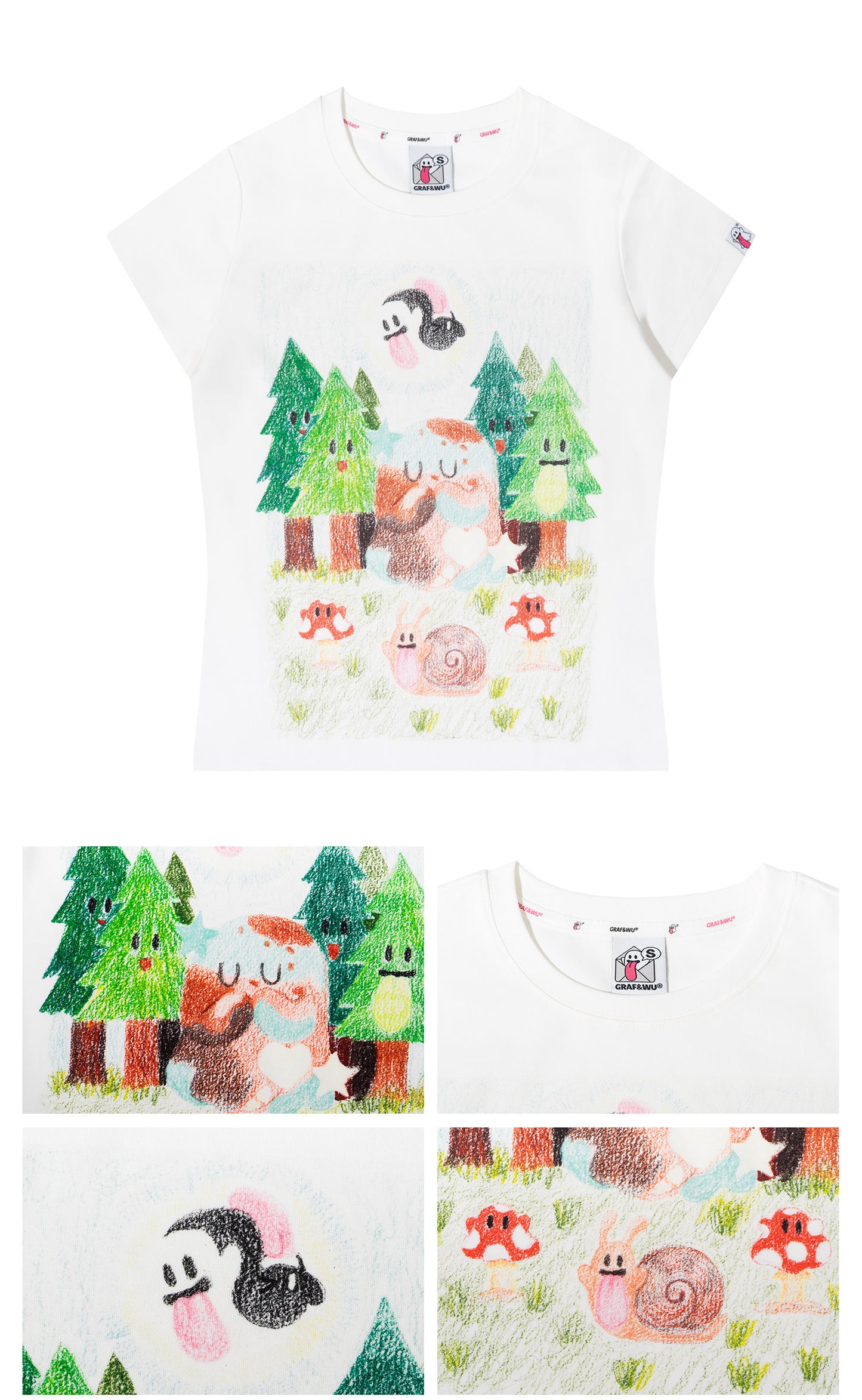 GRAF&WU Artistic Painted Solar System Planets Cute Ghost Hot Girl T-shirt