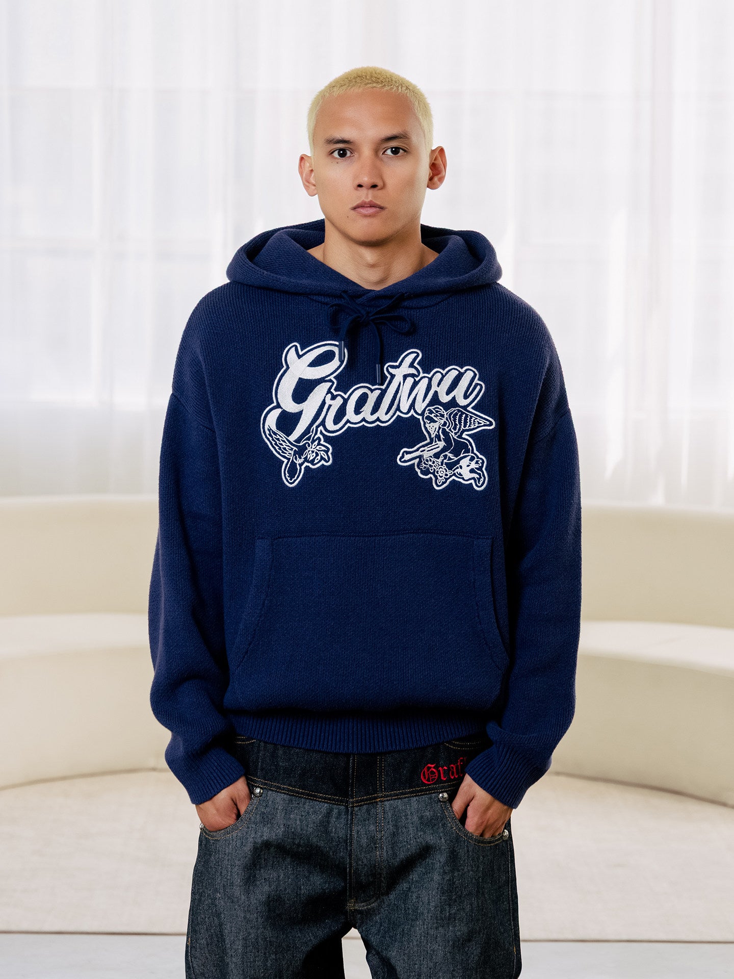 GRAF&WU Trust In Graf Embroidered AK47 Angel Knitted Hoodie Sweater