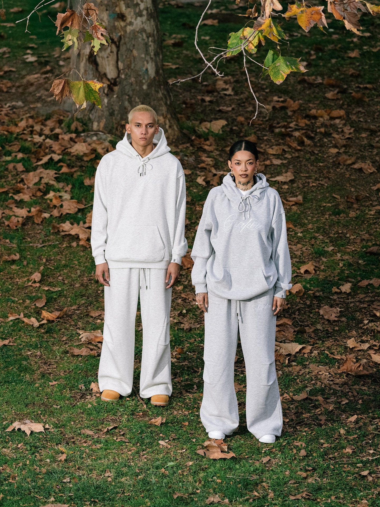 GRAF&WU Brand Letter Embroidered Loose Fleece Sweatpants