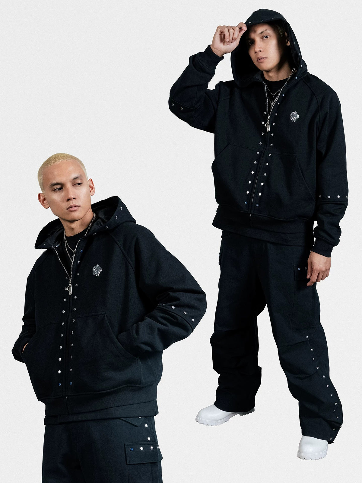 GRAF&WU Riveted Blue Rhinestone design Streetwear M65 Pants