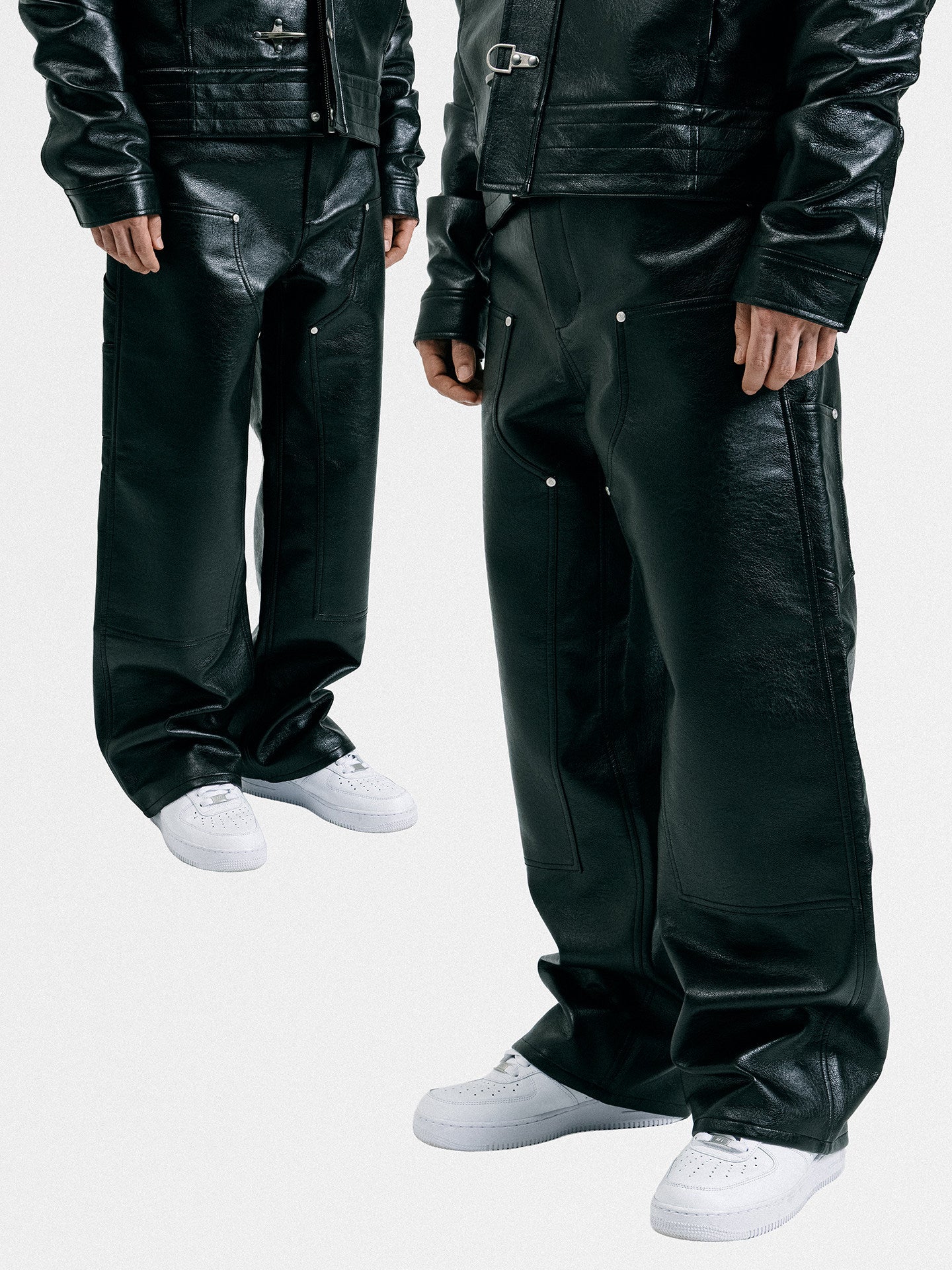 GRAF&WU Fashion AK Angel Black Warrior PU Leather Lumberjack Pants