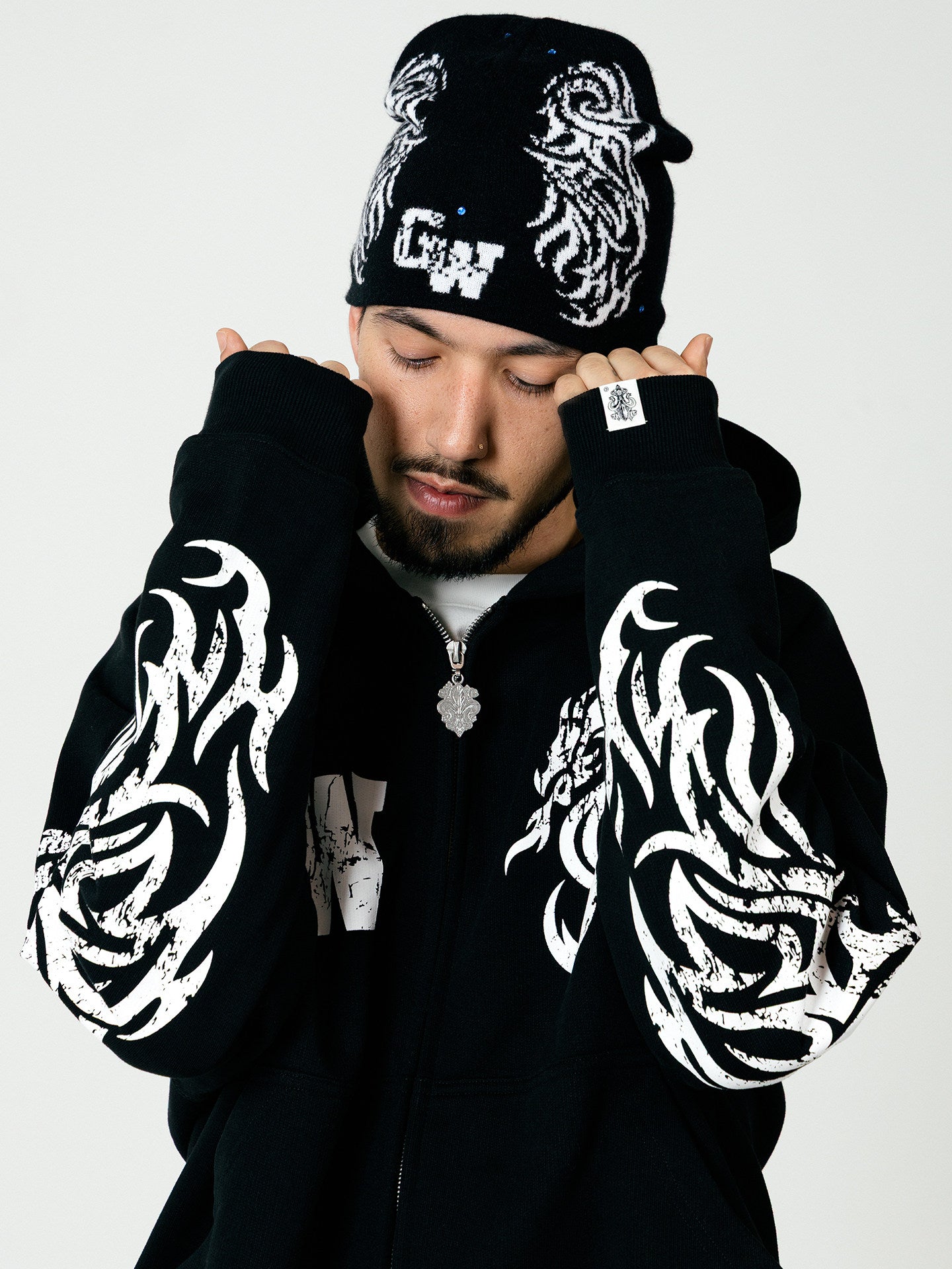 GRAF&WU Dragon Horse Print Retro Letter Graphic Hoodie