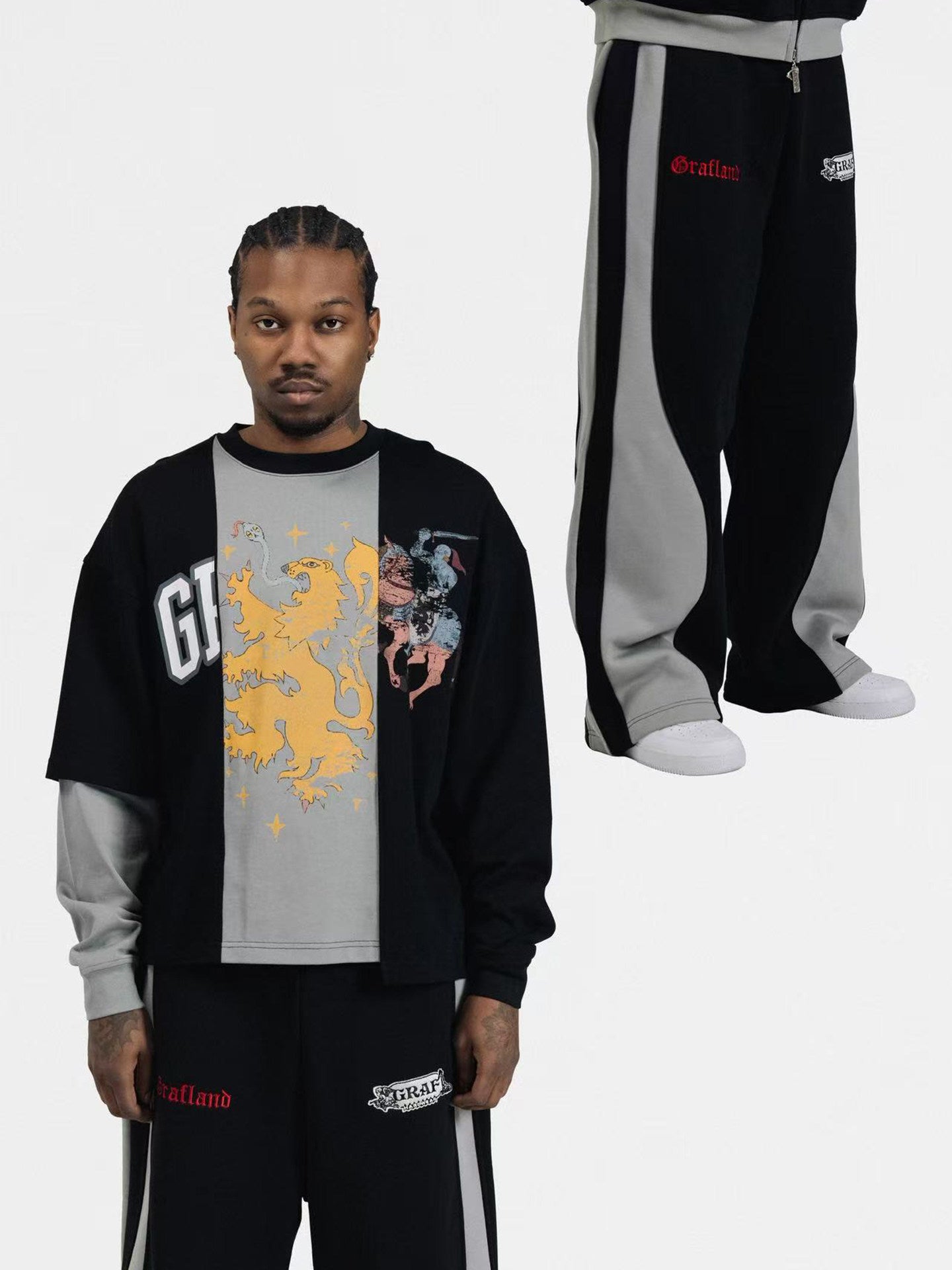 GRAF&WU Knight Graphic Design Asymmetrical Long Sleeve Shirt