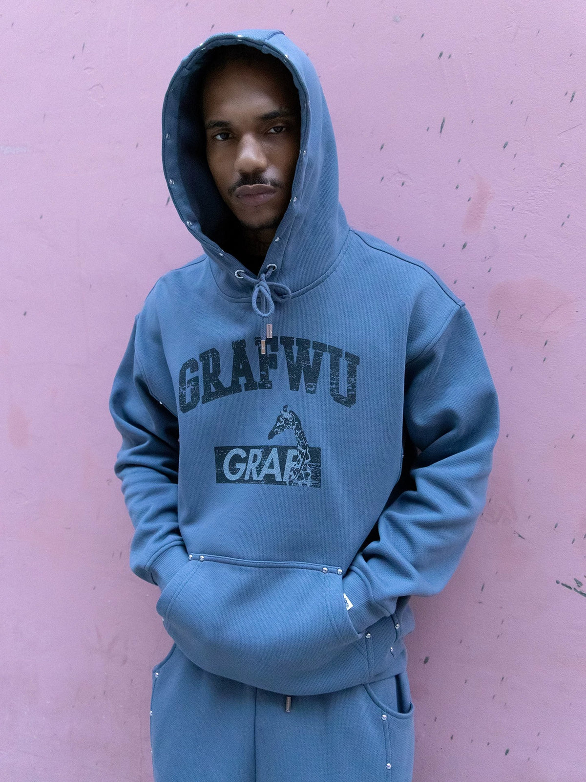 GRAF&WU Studded Design Streetwear Casual Fleece Trousers