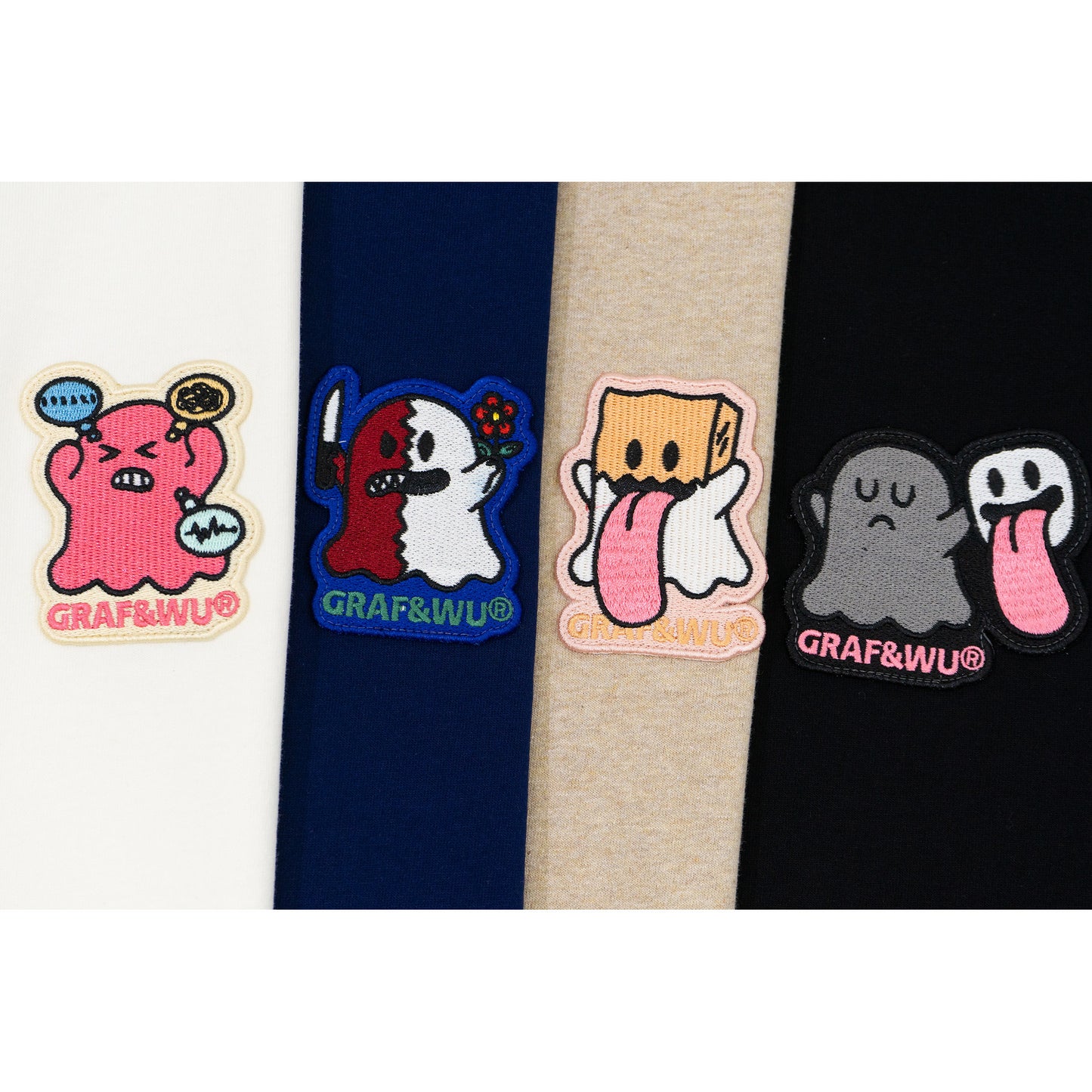 GRAF&WU Mental Health Series Cute Ghost Embroidery Graphic T-Shirt