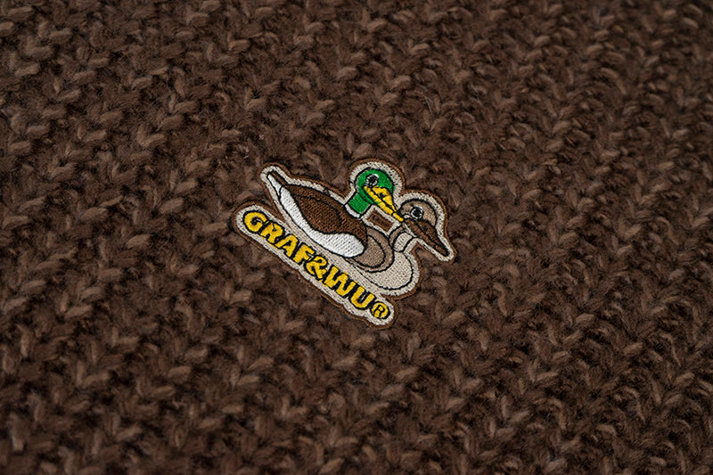 GRAF&WU Duck Couples Embroidered Badge Knitted Cable Knit Thick Sweater
