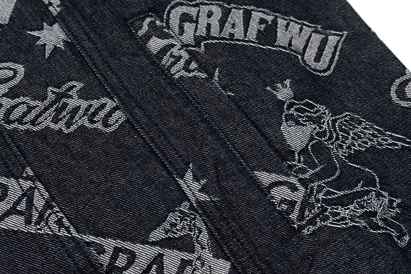 GRAFWU Jacquard Craft Pattern Design Denim Sleeveless