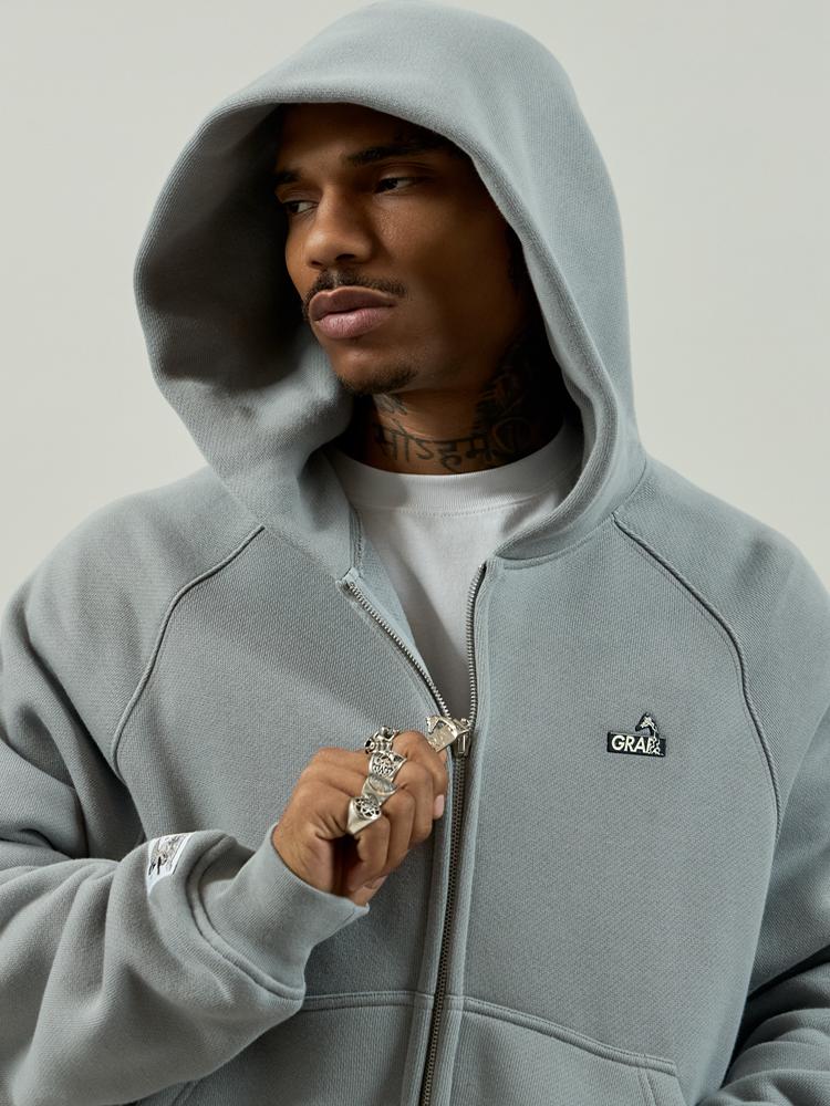 GRAF&WU Zip-up Hoodie Metal Deer Emblem Thick Fleece Cardigan