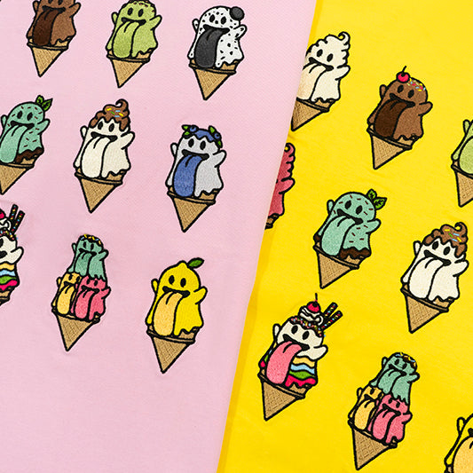 GRAF&WU 【Summer Special】T-shirts12 Ice Cream Cute Ghost Short Sleeves Embroidered Short Sleeve Men Women Cotton Casual T-shirt