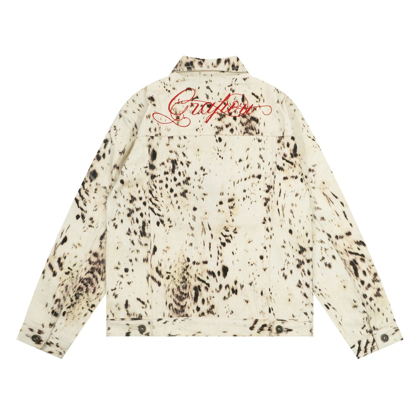 GRAF&WU Snow Leopard Print Lobster Button Short Jacket