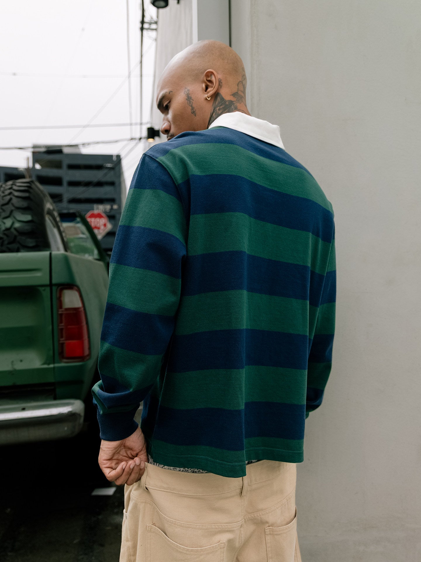 GRAF&WU Striped Polo Collar Rugby Style Design Long Sleeves Shirt