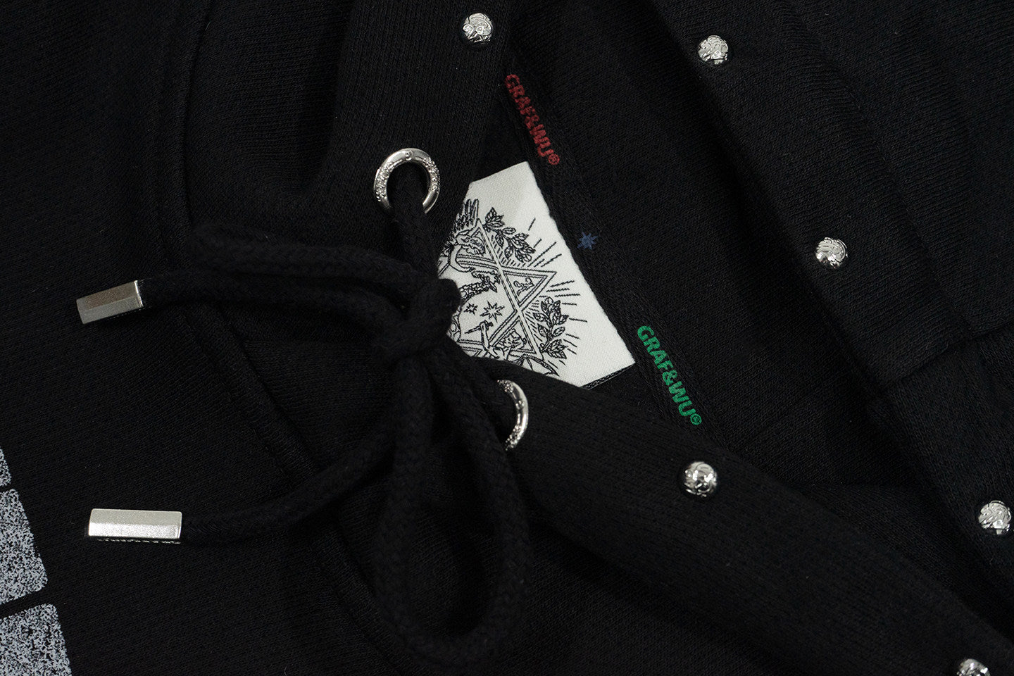 GRAF&WU Brand Fashion Studded Design Vintage Fleece Hoodie