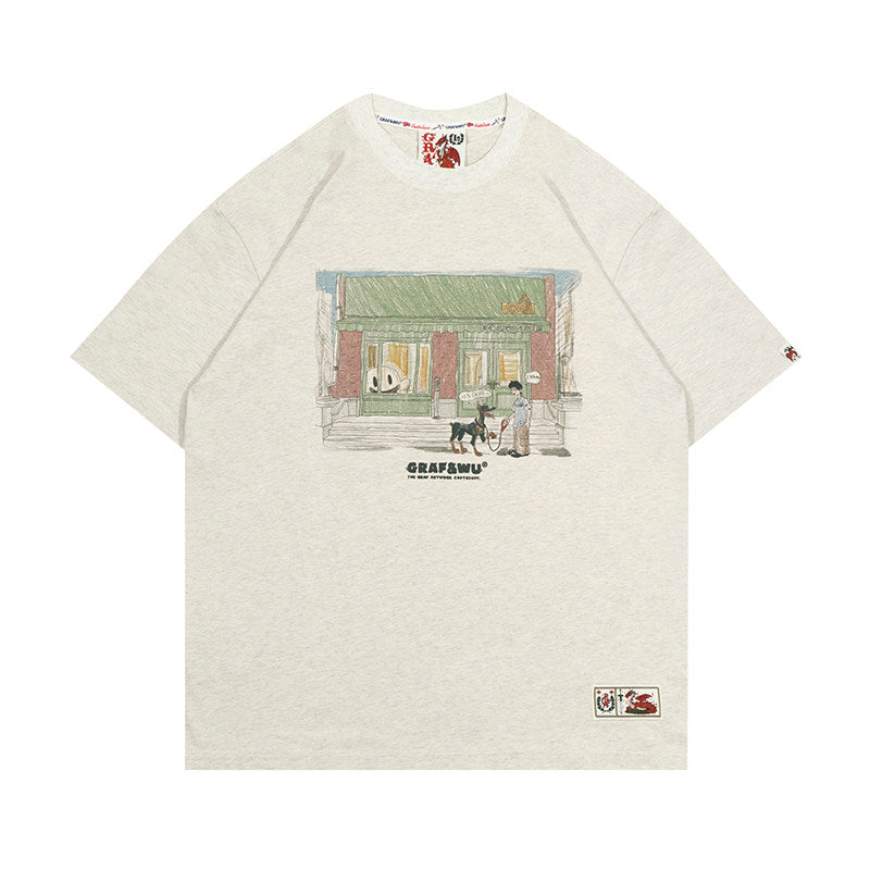 GRAF&WU Doberman Cute Ghost Shop Story Streetwear T-shirt