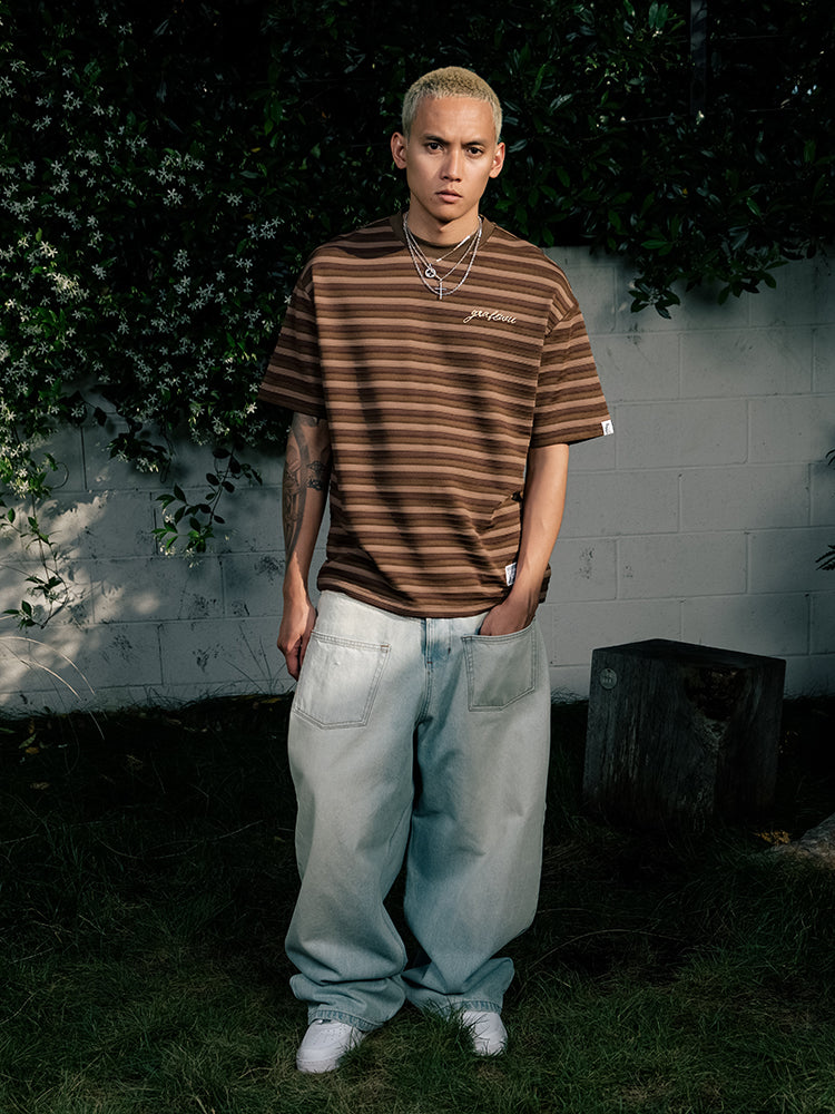 GRAF&WU Embroidered 3D Textured Stripes T-shirts