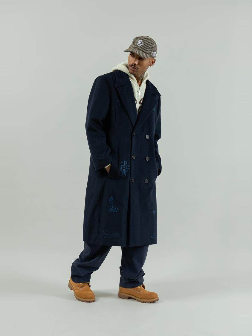 GRAF&WU Brand Logo Embroidered Overcoat Gang Style Wool Jacket