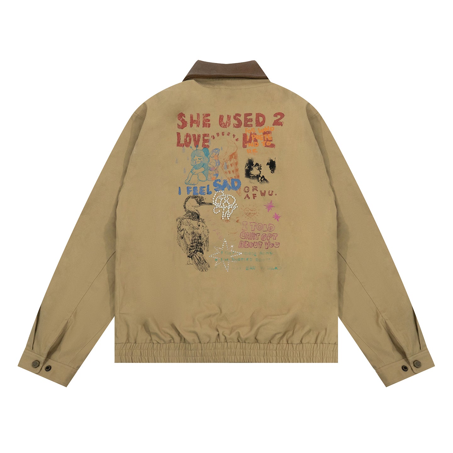 GRAF&WU Leather Collar Harrington Graffiti Vintage Jacket