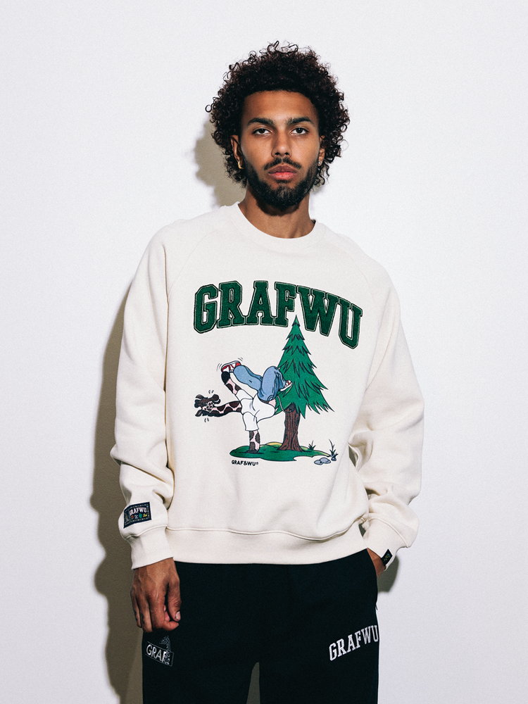 GRAF&WU Street Activity Giraffe Retro Thin Fleece Crewneck Sweatshirt
