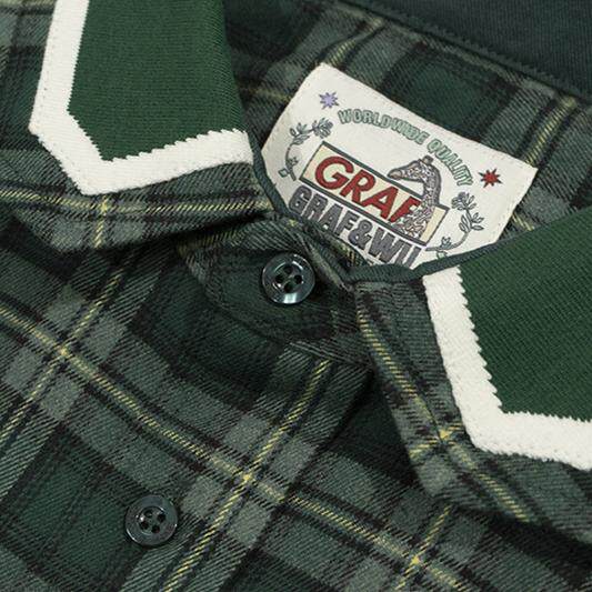 GRAF&WU Embroidered Plaid Button Up Shirt Ribbed Trim Oversized Streetwear