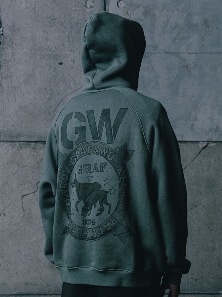 GRAF&WU Vintage Doberman Print Fleece Zip-Up Hoodie