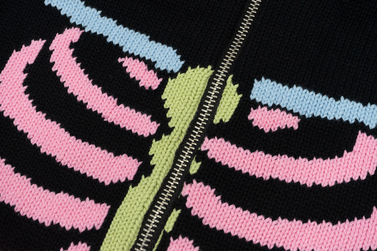 GRAF&WU Colorful Ribcage Knit Zip Up Hoodie Skeleton Streetwear