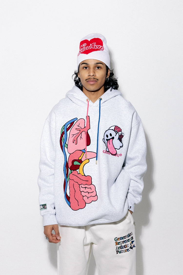 GRAF&WU Sweet Anatomy Cute Ghost Velcro Plush Pink Viscera Fleece Hoodie