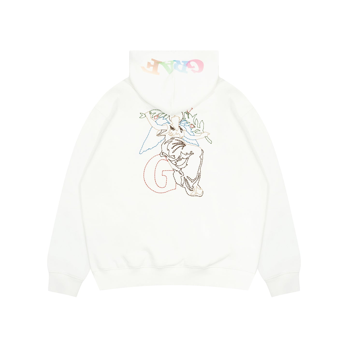 GRAF&WU Lucky Goddess Handmade Embroidered Frayed Vintage Hoodie