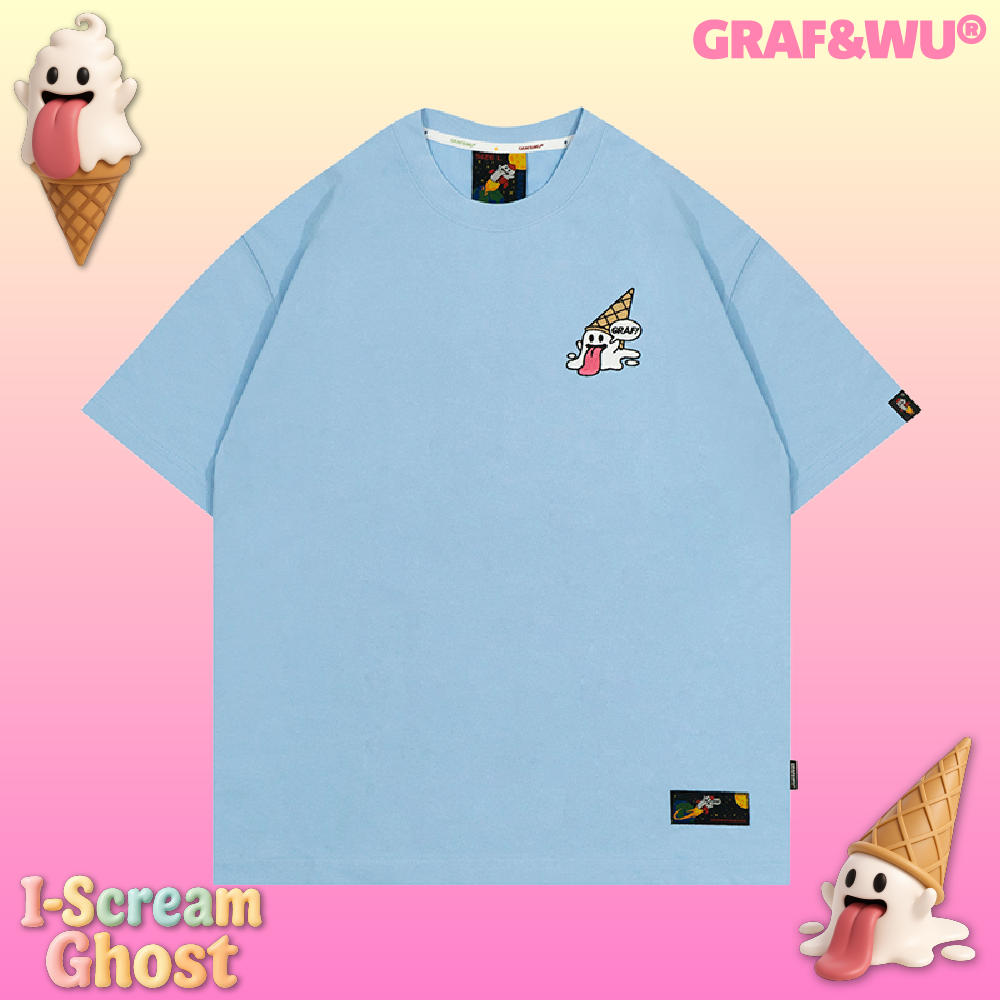 GRAF&WU 【Summer Special】T-shirts12 Ice Cream Cute Ghost Short Sleeves Embroidered Short Sleeve Men Women Cotton Casual T-shirt