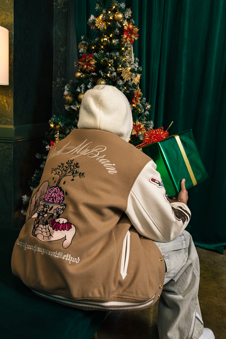 GRAF&WU Brainpower Potted Plant Leather Sleeves Baseball Jacket
