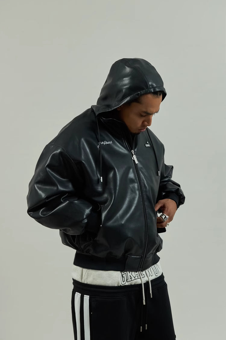 GRAF&WU Winter Vibe Metal Deer Brand Logo MA1 Leather Jacket