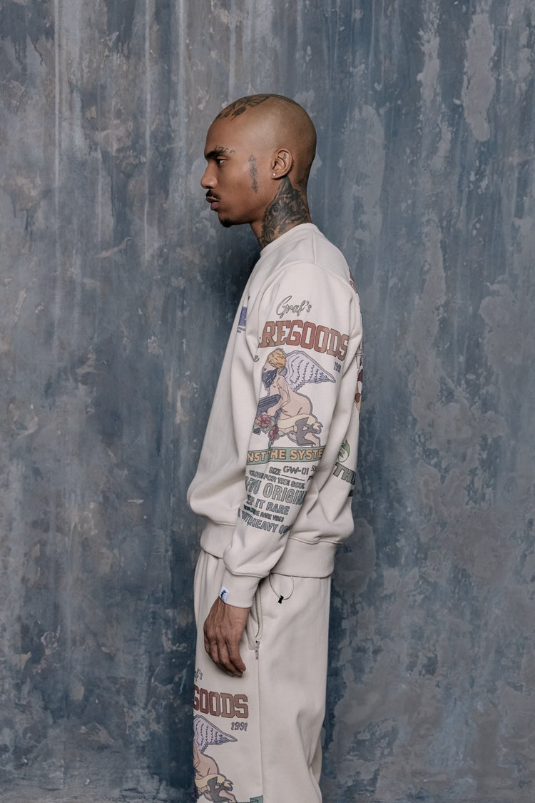 GRAF&WU Goddess Blessing Graphic Oversize Crew Neck Sweatshirt