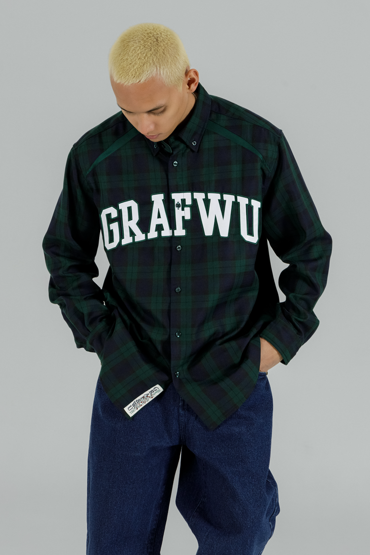 GRAG&WU Curved Letter Patch Embroidery Street Sport Shirt