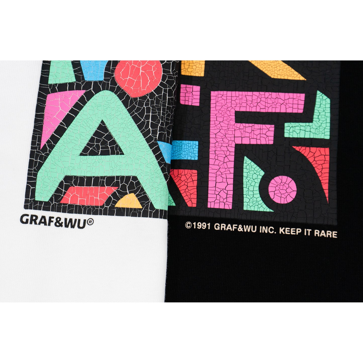 GRAF&WU Vintage Distressed Cracked Abstract Letter Art Print T-shirt