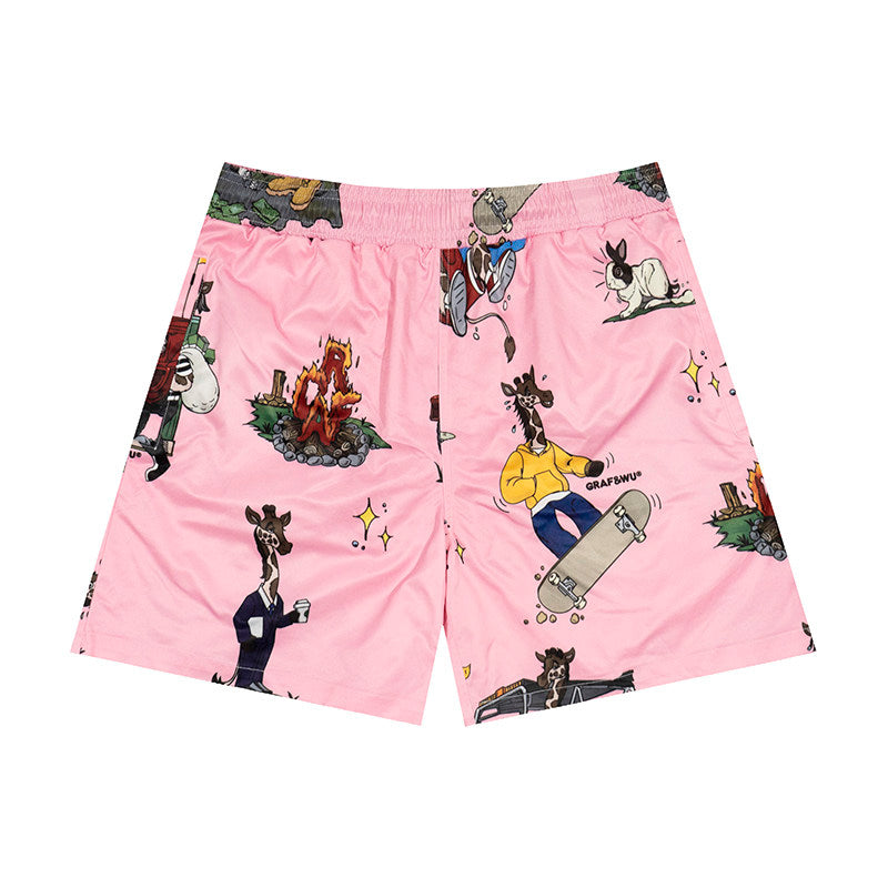 GRAF&WU Street Activity Style Giraffe Pattern Vacation Beach Shorts