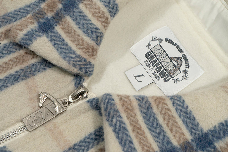 GRAF&WU Metal Deer Logo Woolen Checked Shirt Jacket