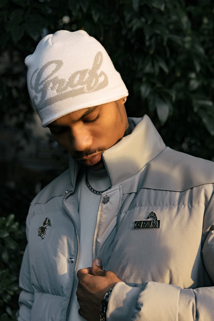 GRAF&WU Metal AK47 Angel Deer Logo PU Leather Collar Down Jacket