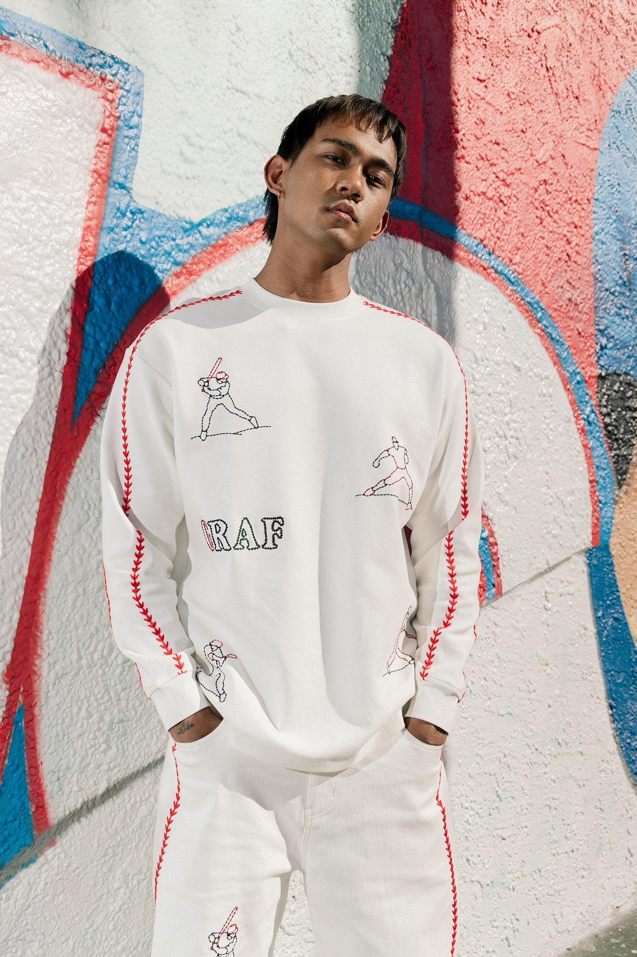 GRAF&WU Baseball Figure Handmade Embroidered Fashion Pants