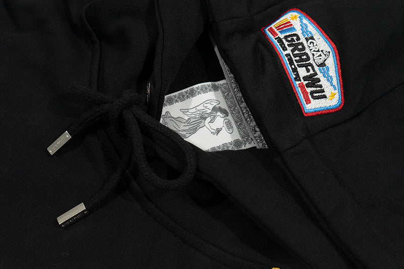 GRAF&WU Racing Gas Car Series Retro Multi-Logo Flame Design Hoodie