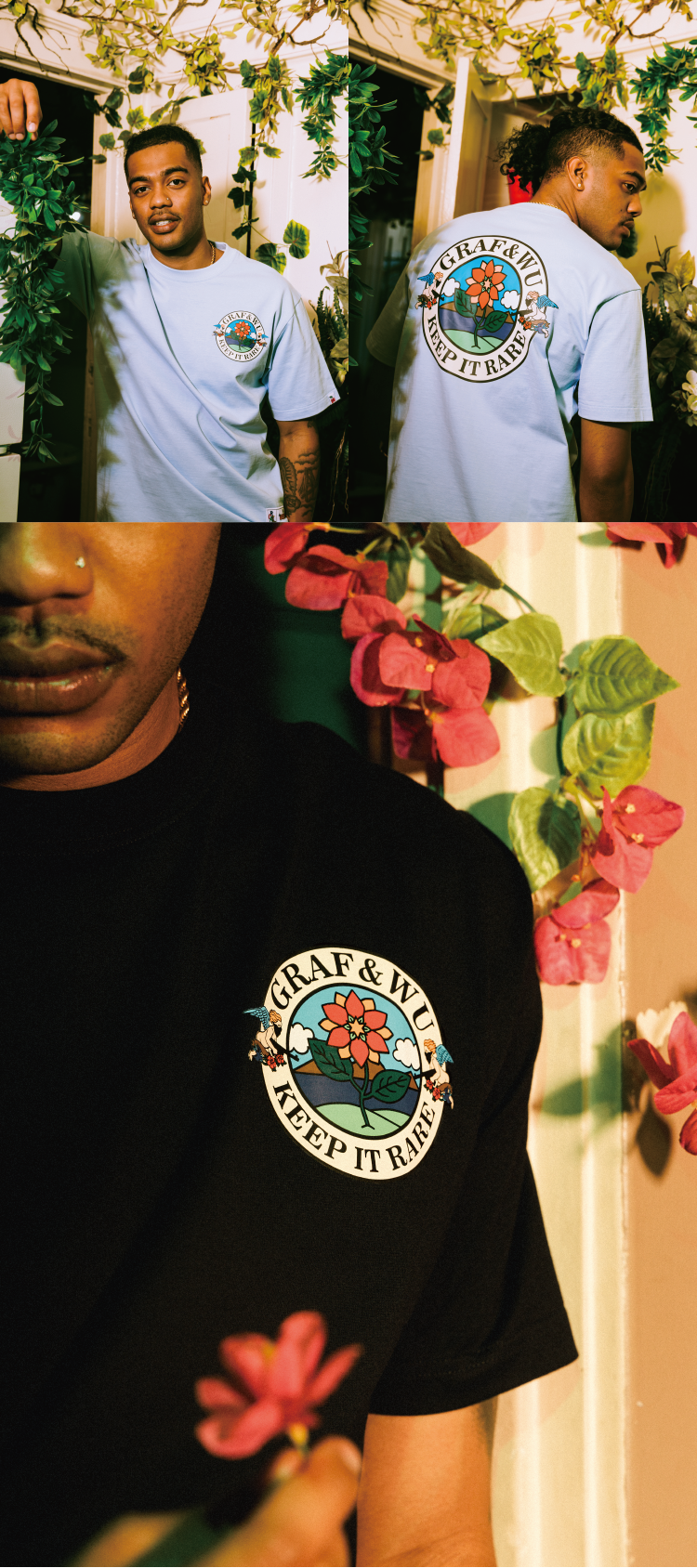 GRAFWU Keep It Rare Flower Angel Badge T-Shirts
