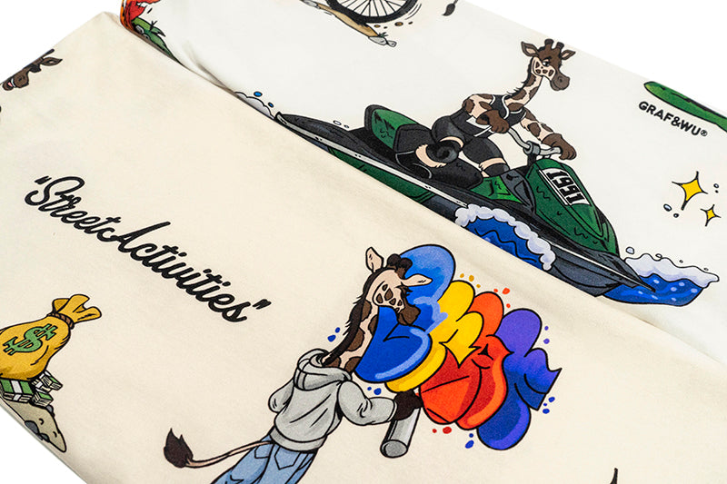 GRAF&WU T-Shirts Street Activity Giraffe Pattern Design Short Sleeve Street Hip-Hop Fashion Short Sleeves Men Cotton Summer T-Shirt Casual Tees