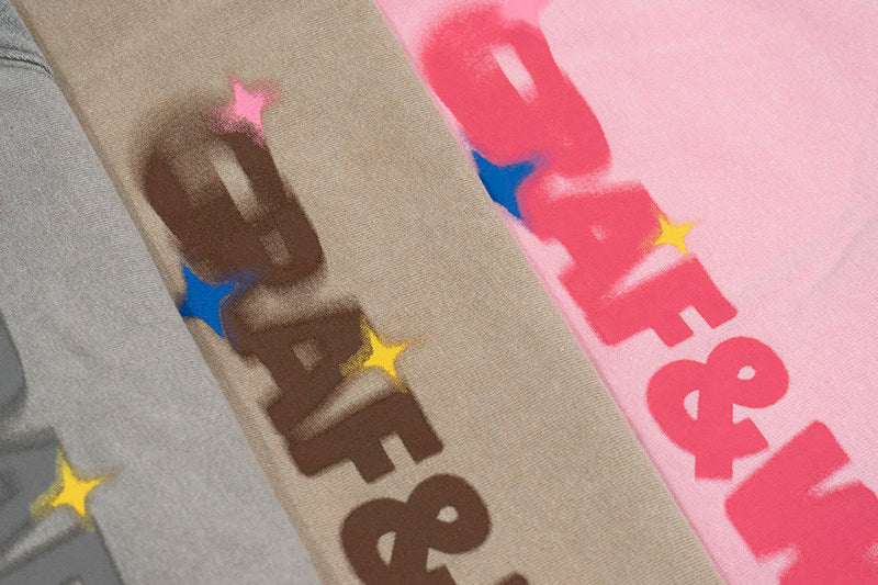 GRAF&WU Washed Distressed Phantom Letter Print Couple Raglan Long Sleeves