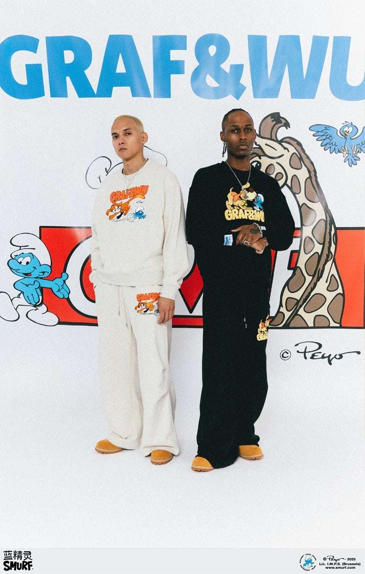 GRAF X SMURF Cat Dog Chasing Embroidered Fleece Trousers