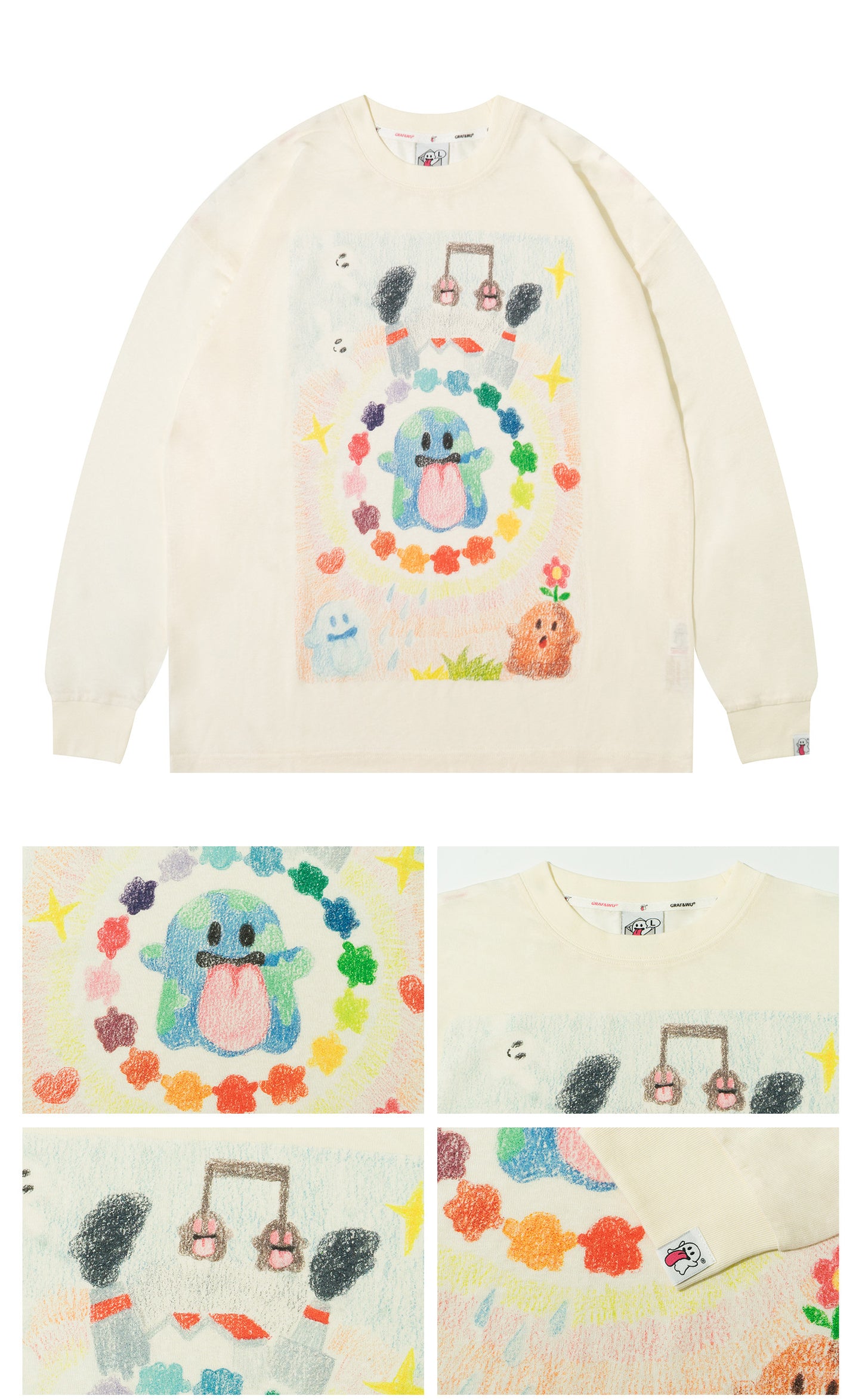 GRAF&WU Tencel Thin Long-Sleeve Cute Ghost Planet Art Shirt